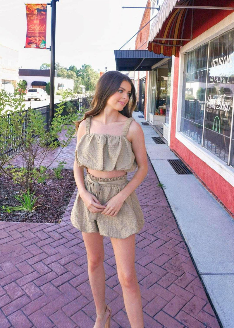Happier Than Ever Shorts - Tan Shorts MerciGrace Boutique.