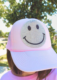 Happy As Can Be Trucker Hat - Baby Pink Hat MerciGrace Boutique.