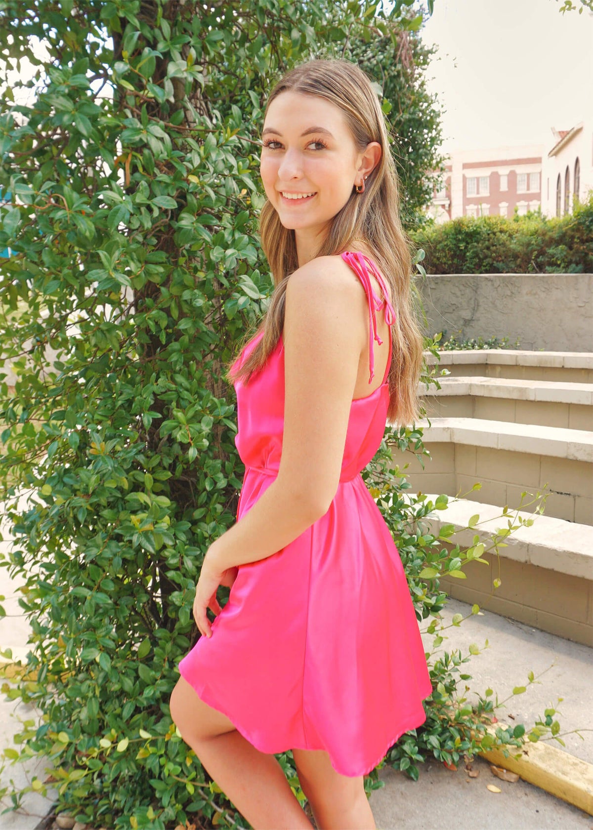 Here For The Elegance Mini Dress - Hot Pink Dress MerciGrace Boutique.