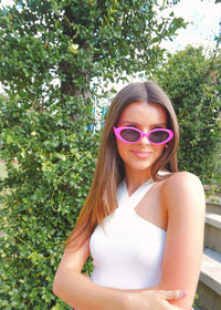 Here For The Fun Sunglasses - Pink Sunglasses MerciGrace Boutique.