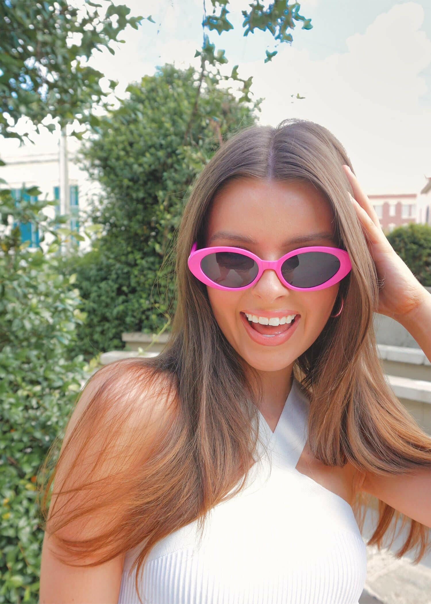 Here For The Fun Sunglasses - Pink Sunglasses MerciGrace Boutique.