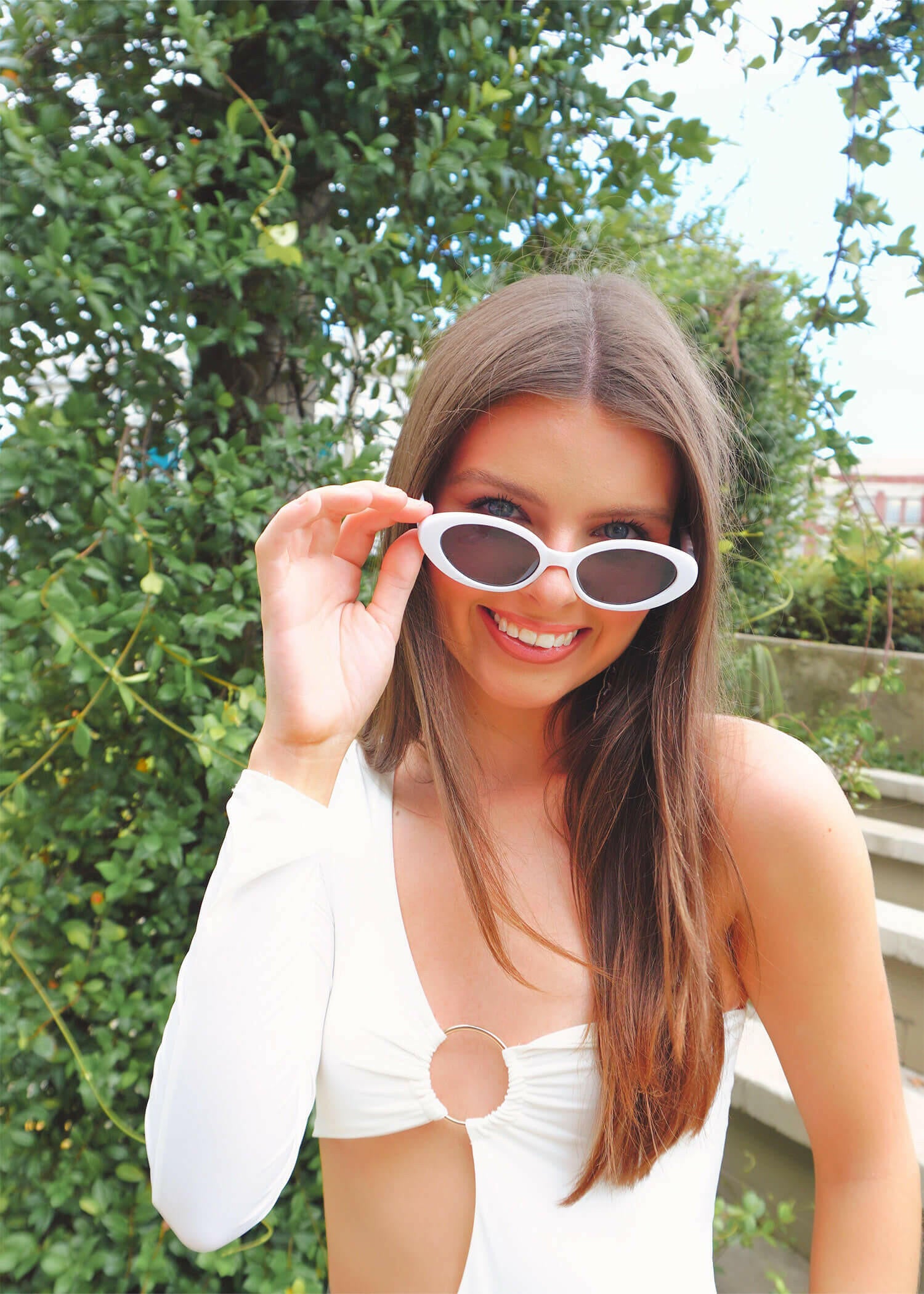 Here For The Fun Sunglasses - White Sunglasses MerciGrace Boutique.