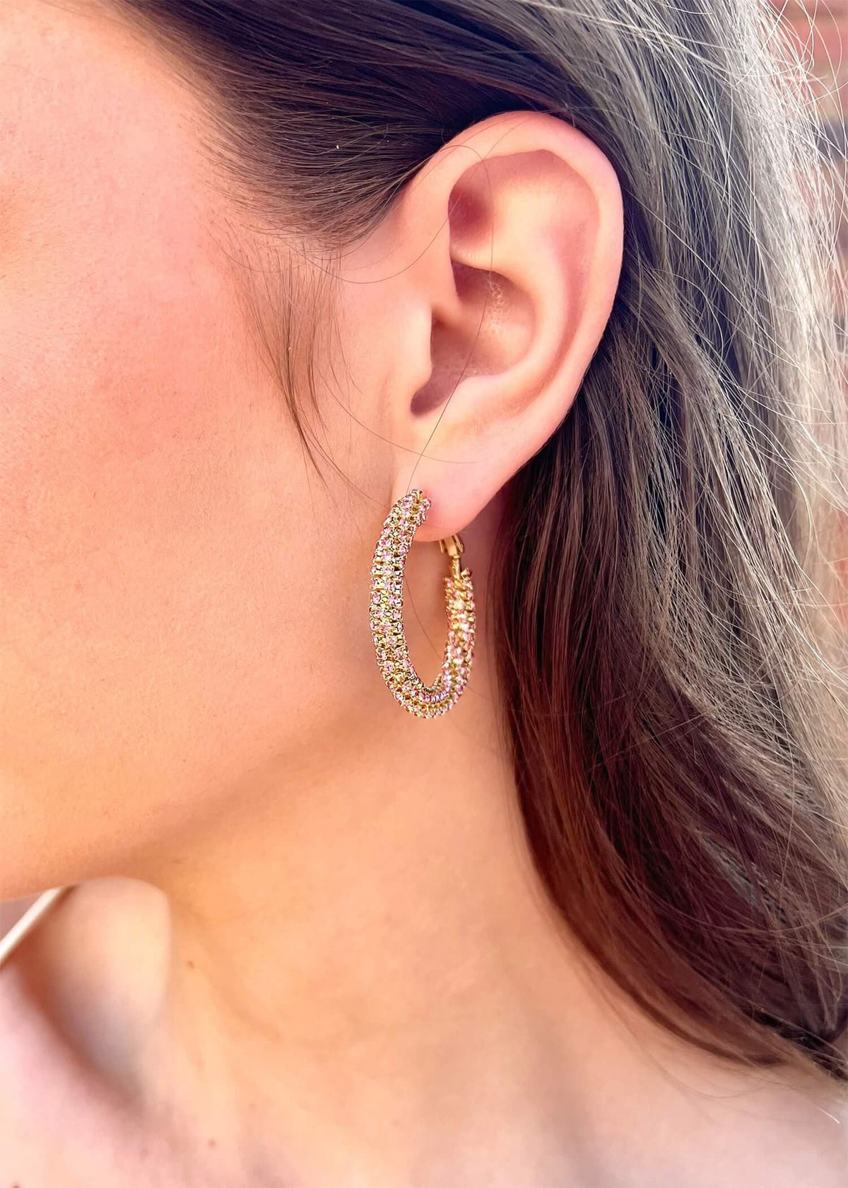 Here For The Sparkle Hoops - Light Pink/Gold Earrings MerciGrace Boutique.