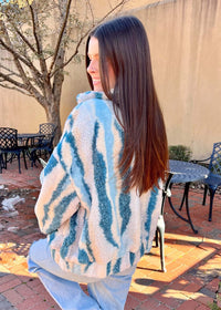 Here For Warmth Sherpa Jacket - Teal Multi Jacket MerciGrace Boutique.