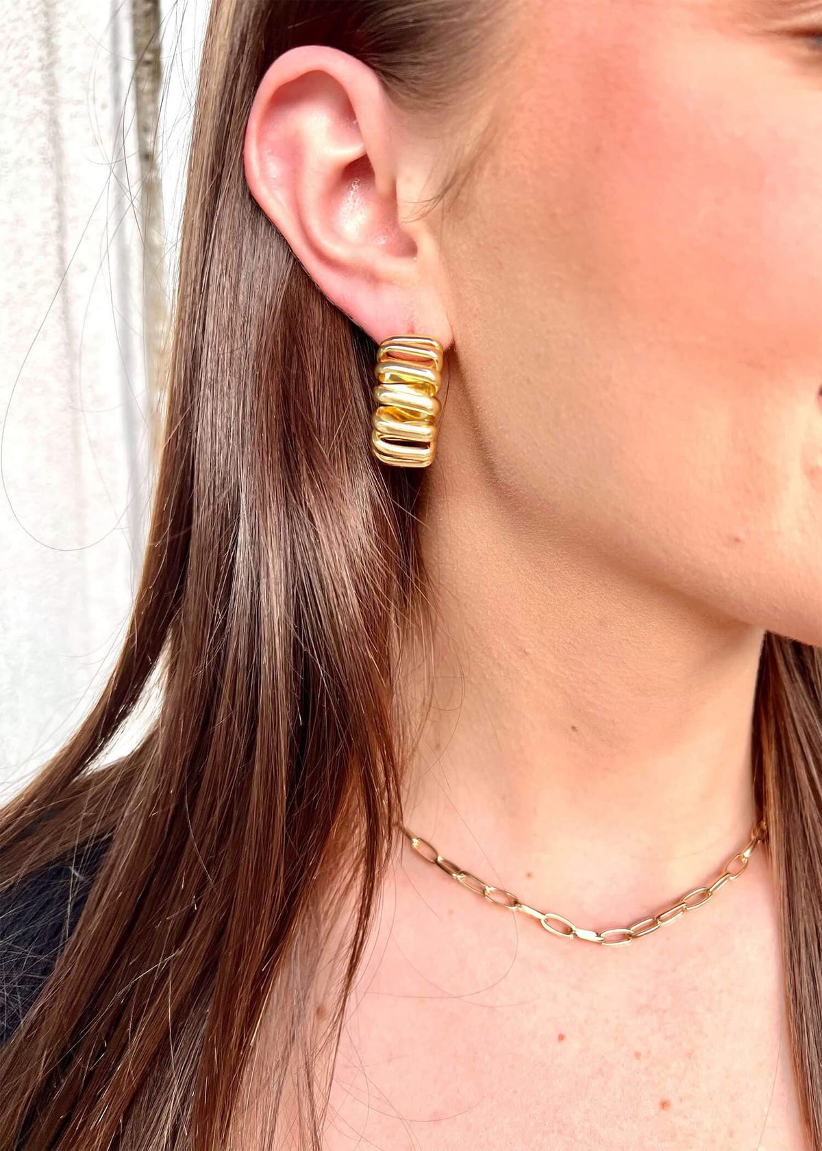 Hold The Phone Hoops - Gold Earrings MerciGrace Boutique.