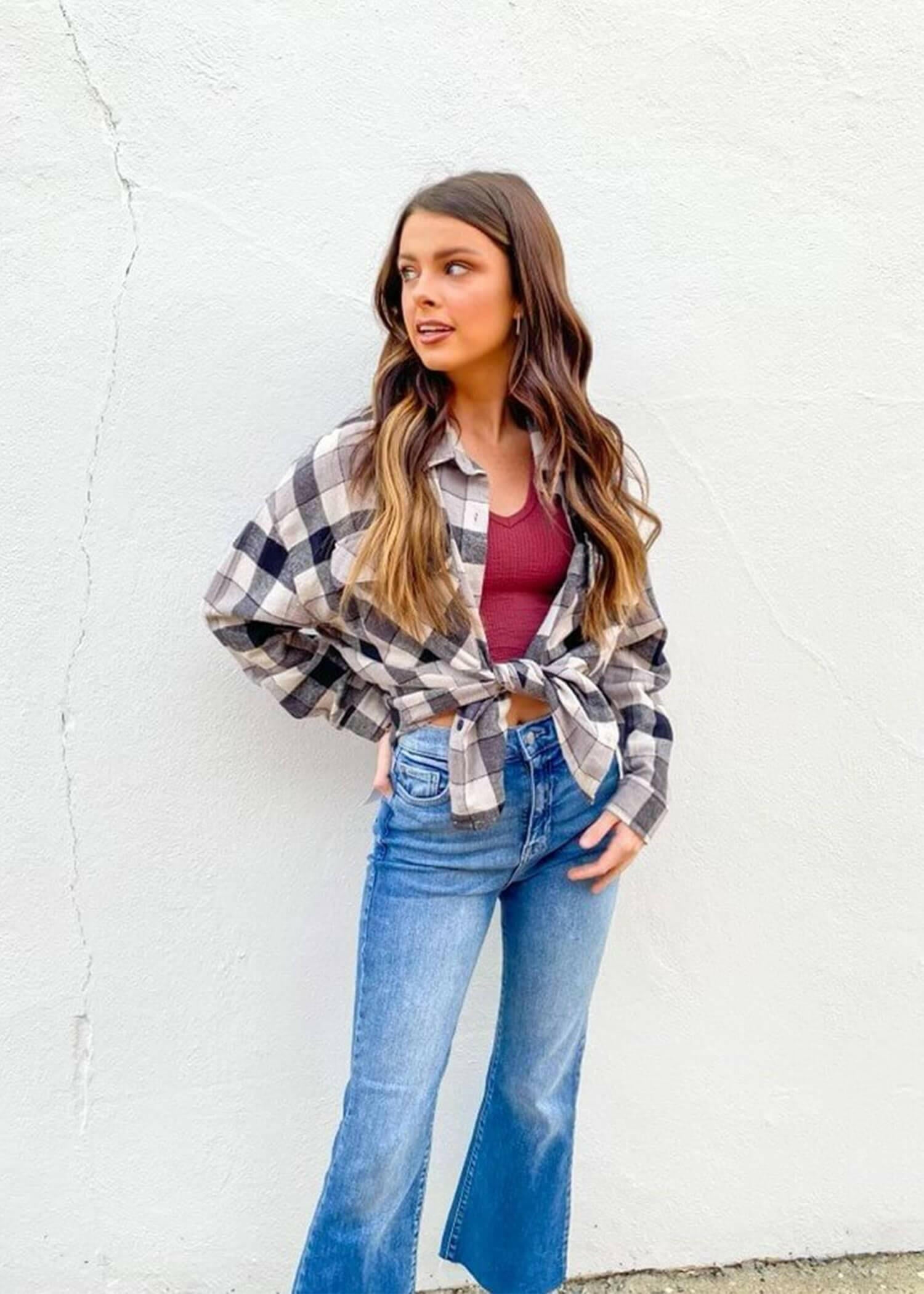 Just When You Thought Flannel - Grey/Black Multi Tops MerciGrace Boutique.
