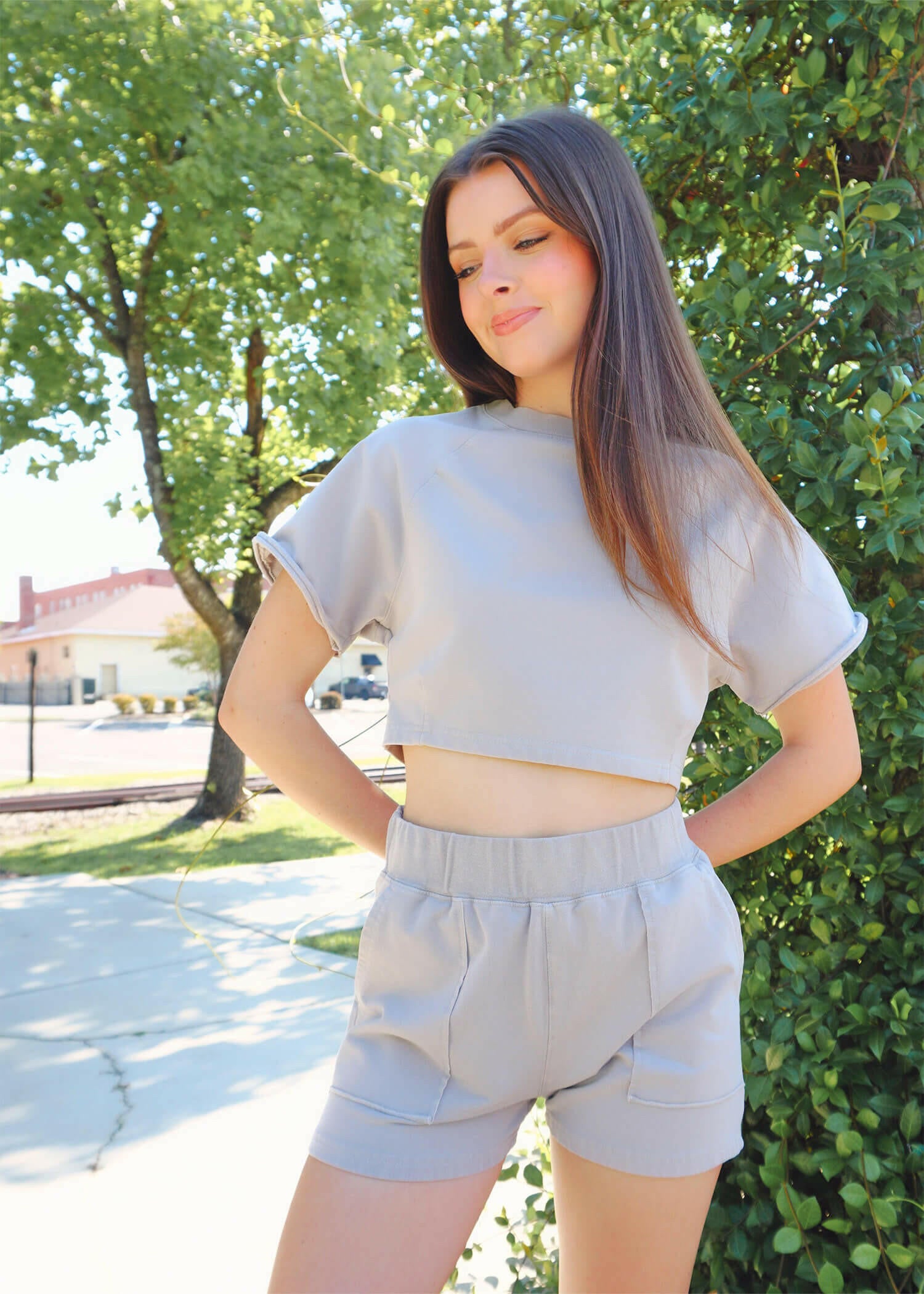 Lazy Day Shorts - Light Grey Shorts MerciGrace Boutique.