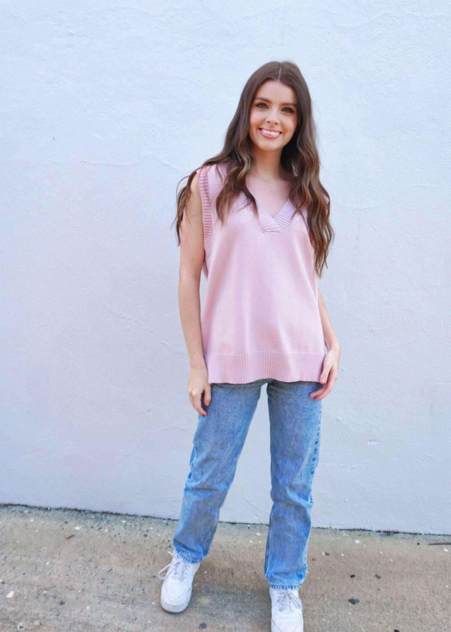 Make Me Blush Sweater Vest - Blush Tops MerciGrace Boutique.