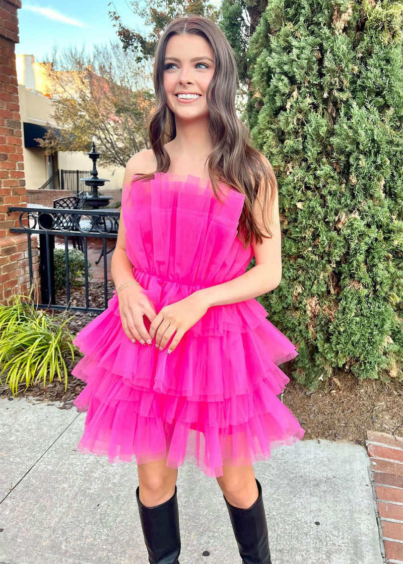 Making Moments Last Mini Dress - Hot Pink Dress MerciGrace Boutique.
