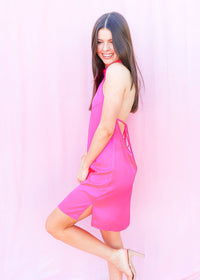 Feelin' Like The Moment Mini Dress - Neon Pink Dress MerciGrace Boutique.