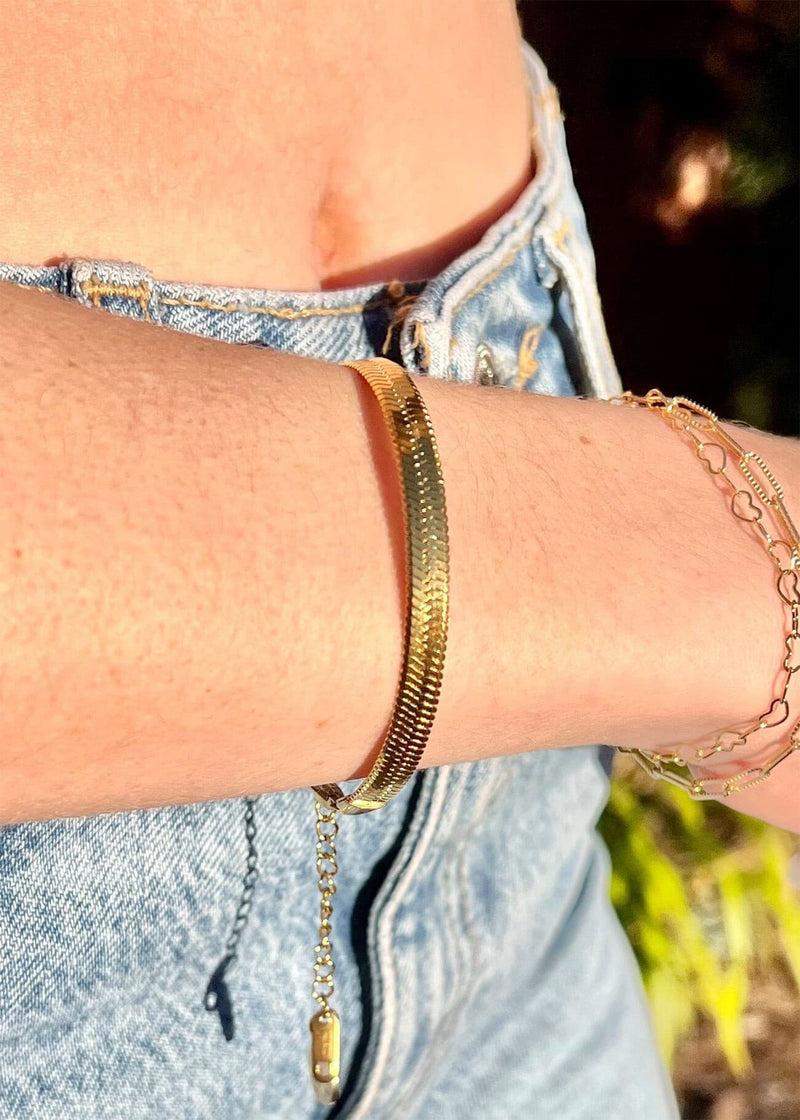 Nora Herringbone Bracelet - Gold Bracelet MerciGrace Boutique.