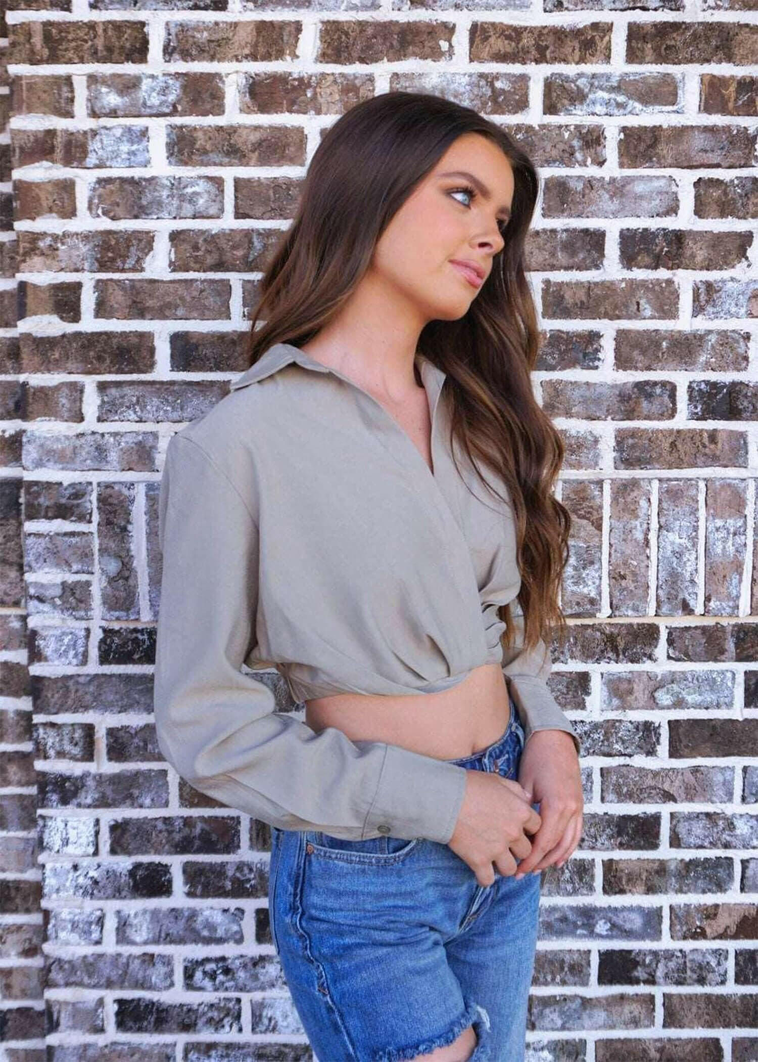 On My Own Top - Sage Tops MerciGrace Boutique.