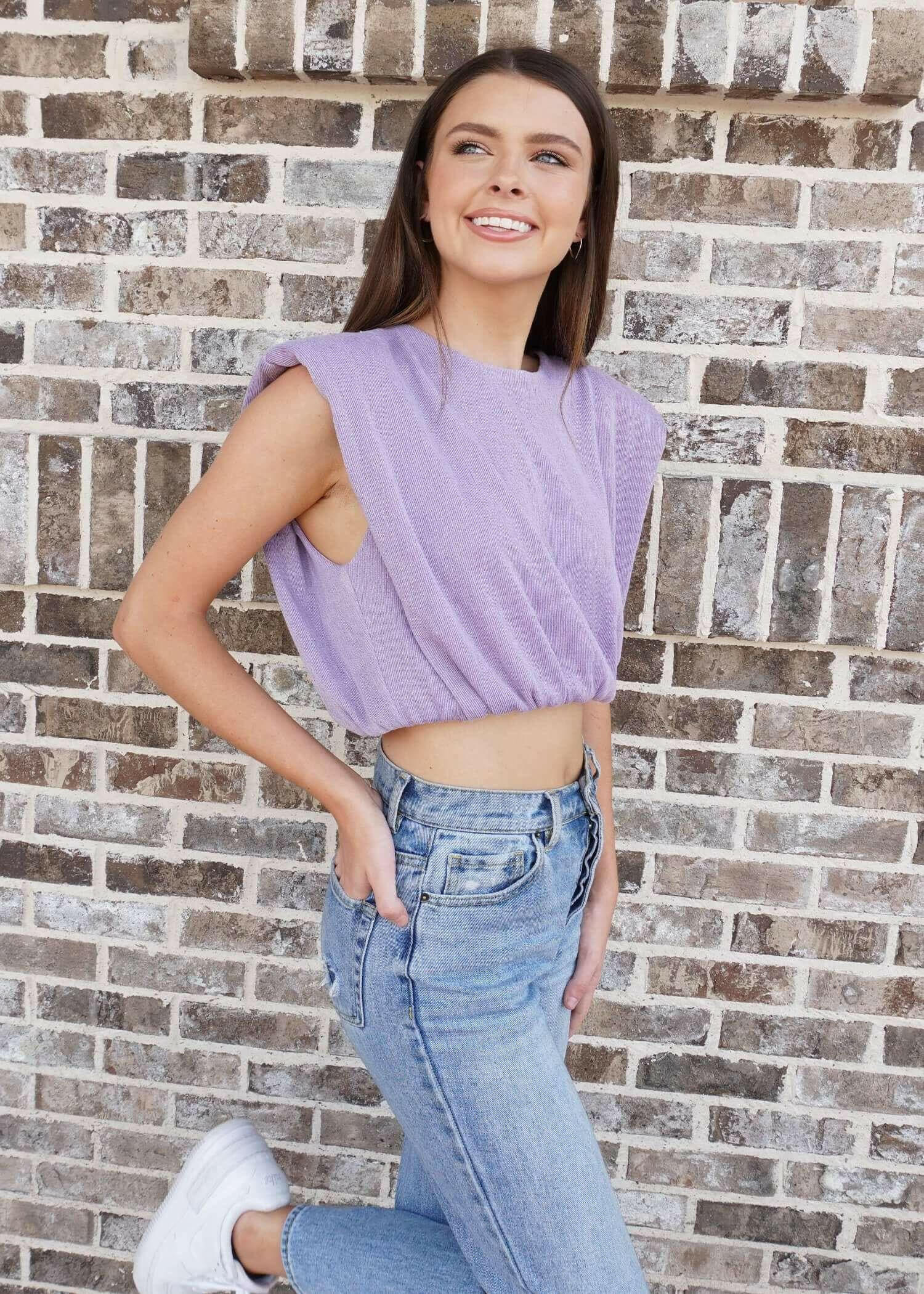 On the Edge Pleated Top - Purple Tops MerciGrace Boutique.