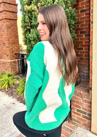 On Your Wave Length Sweater - Green/Ivory Sweater MerciGrace Boutique.