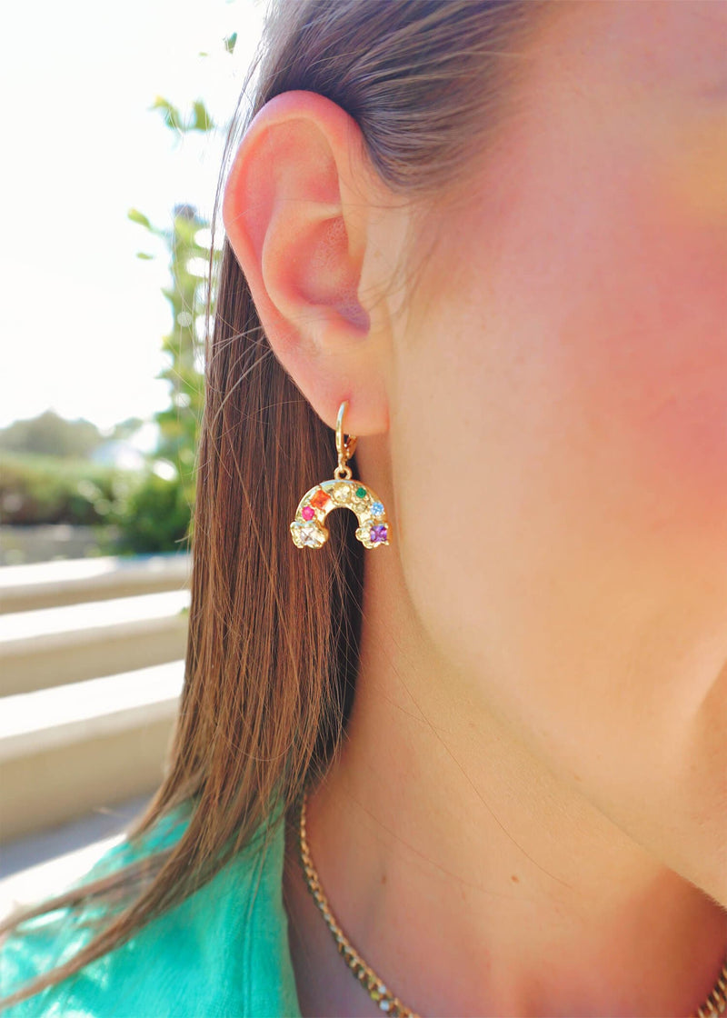 Over The Rainbow Huggies - Gold/Multi Earrings MerciGrace Boutique.