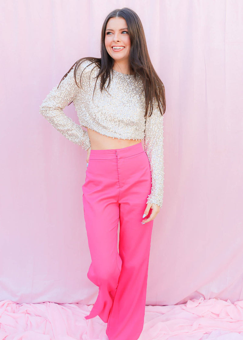 Pop Of Color Wide Leg Pants - Bright Pink Pants MerciGrace Boutique.