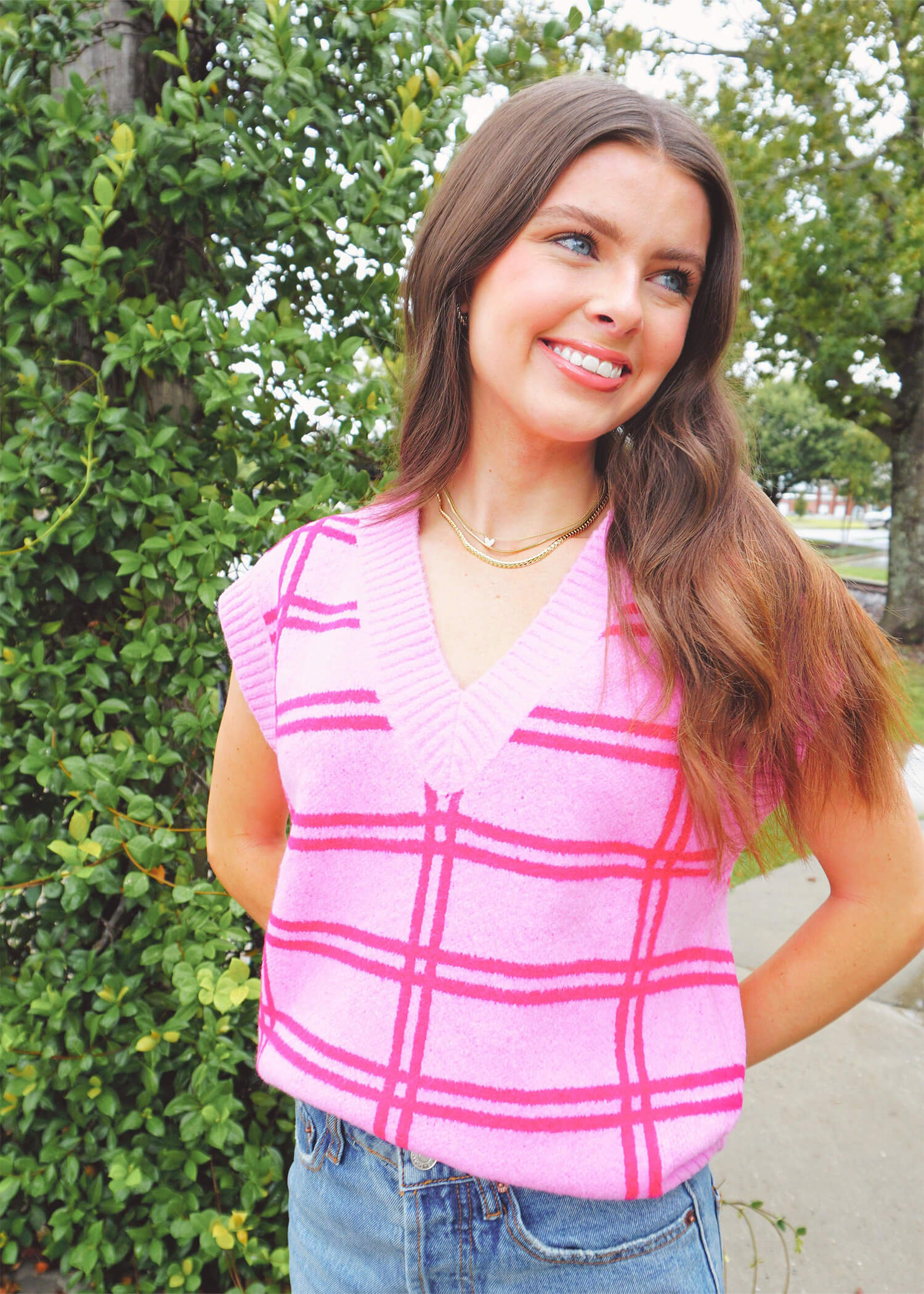 Pink Me Out Sweater Vest - Fuchsia Tops MerciGrace Boutique.