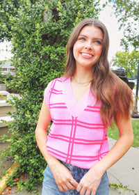 Pink Me Out Sweater Vest - Fuchsia Tops MerciGrace Boutique.