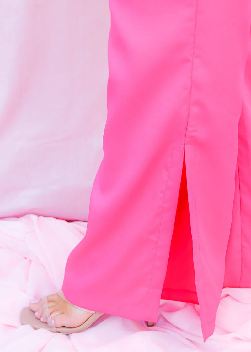Pop Of Color Wide Leg Pants - Bright Pink Pants MerciGrace Boutique.