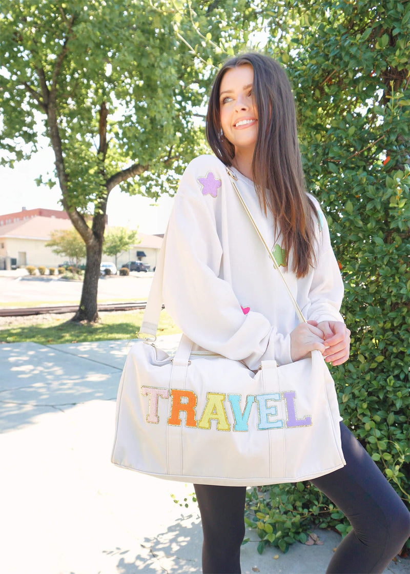 Ready To Travel Duffle Bag - Cream/Multi Hand Bag MerciGrace Boutique.
