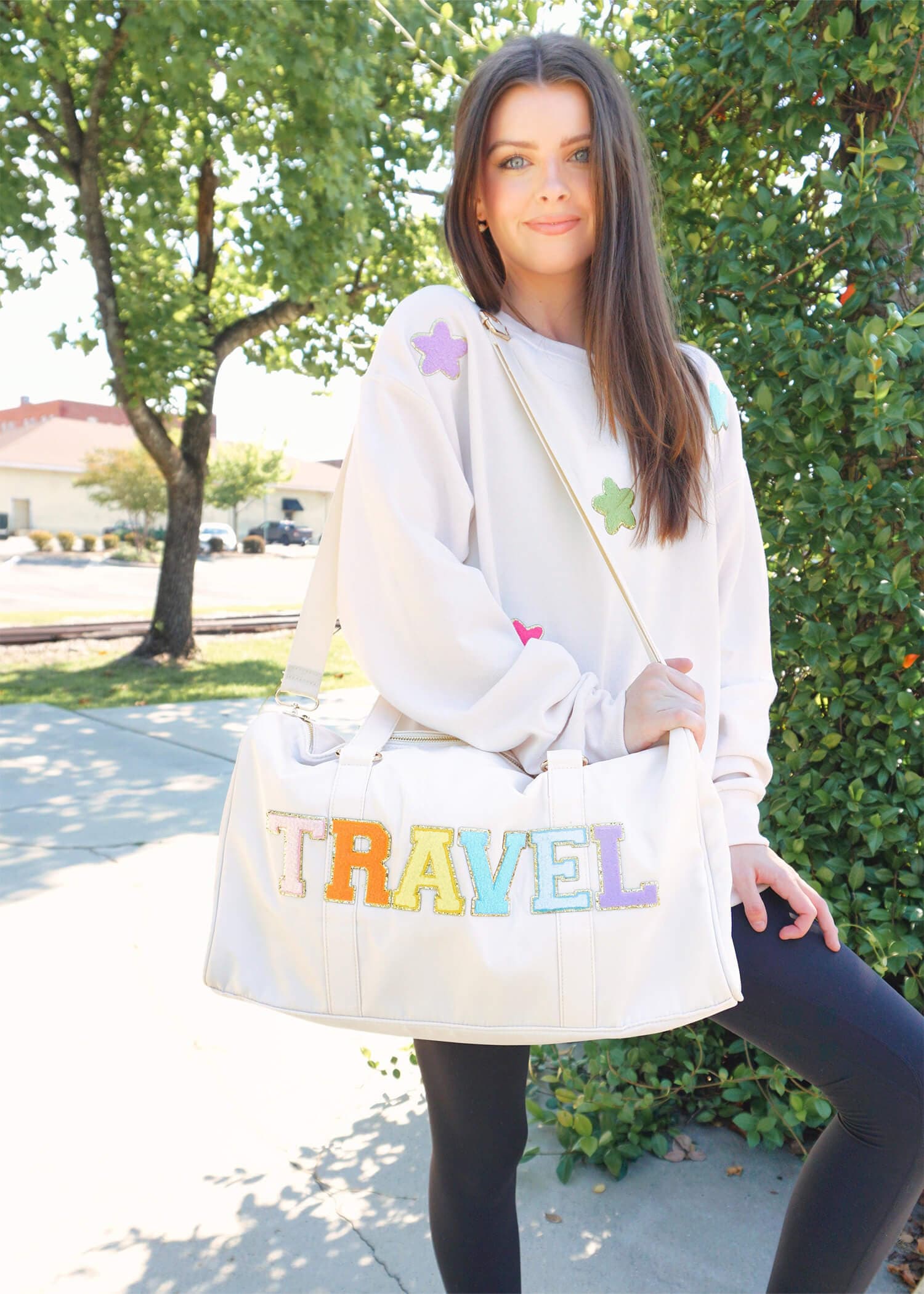 Ready To Travel Duffle Bag - Cream/Multi Hand Bag MerciGrace Boutique.