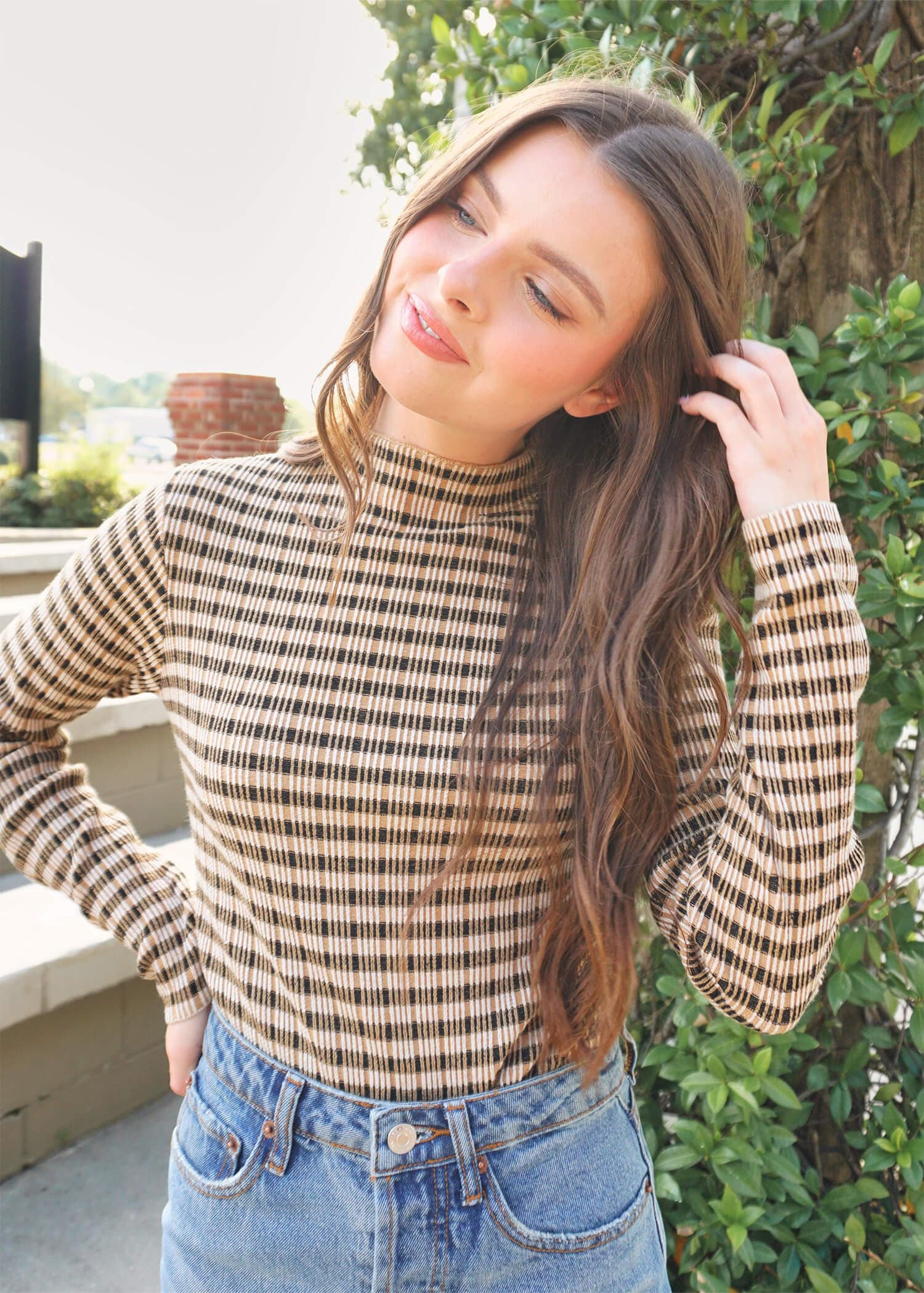 Seeing Stripes Sweater - Tan Sweater MerciGrace Boutique.
