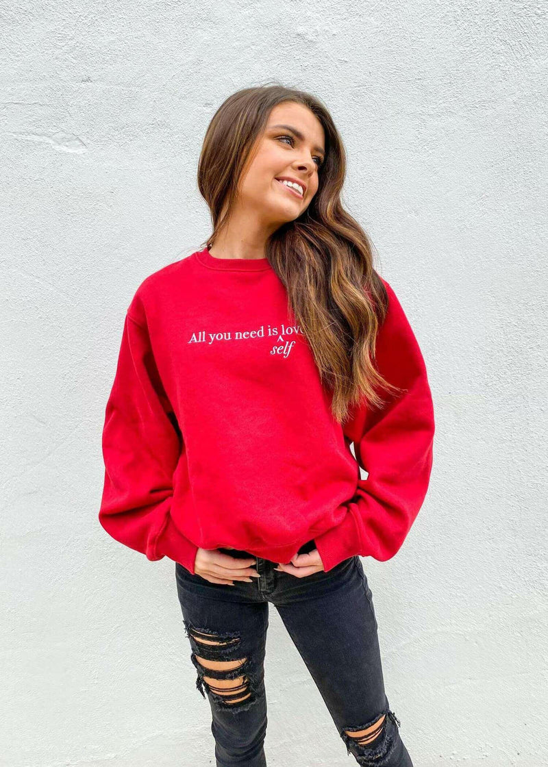Self Love Crewneck - Crimson Sweatshirt MerciGrace Boutique.