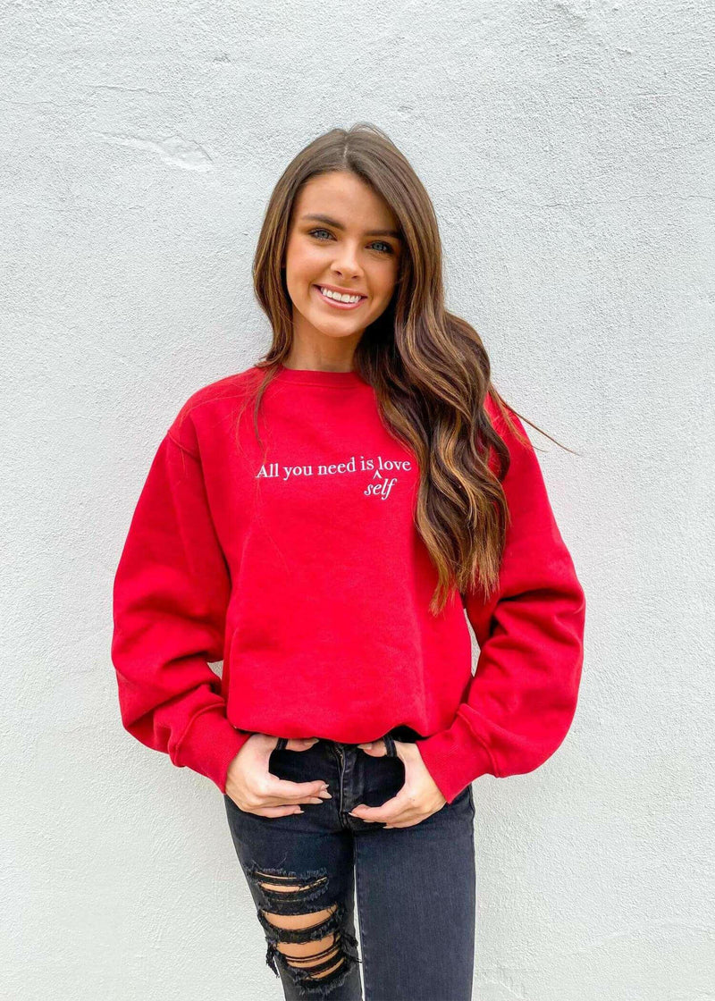 Self Love Crewneck - Crimson Sweatshirt MerciGrace Boutique.