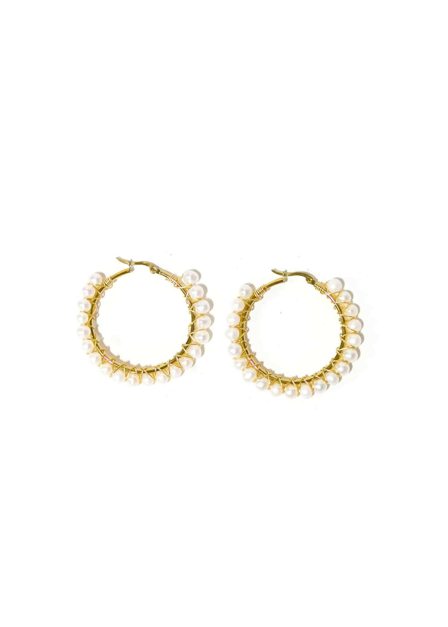 Serena Oversized Pearl Hoop Earrings Earrings MerciGrace Boutique.