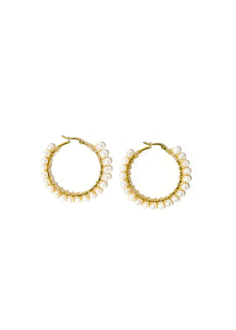 Serena Oversized Pearl Hoop Earrings Earrings MerciGrace Boutique.