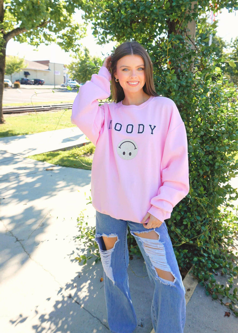 She's Moody Sweatshirt - Pink Sweatshirt MerciGrace Boutique.