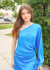 Silk Dreams Mini Dress - Classic Blue Dress MerciGrace Boutique.