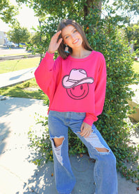 Smiling All The Way To You Sweatshirt - Hot Pink Sweatshirt MerciGrace Boutique.