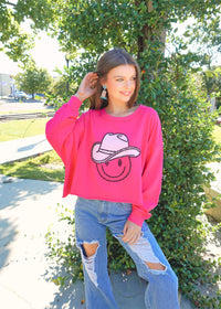 Smiling All The Way To You Sweatshirt - Hot Pink Sweatshirt MerciGrace Boutique.