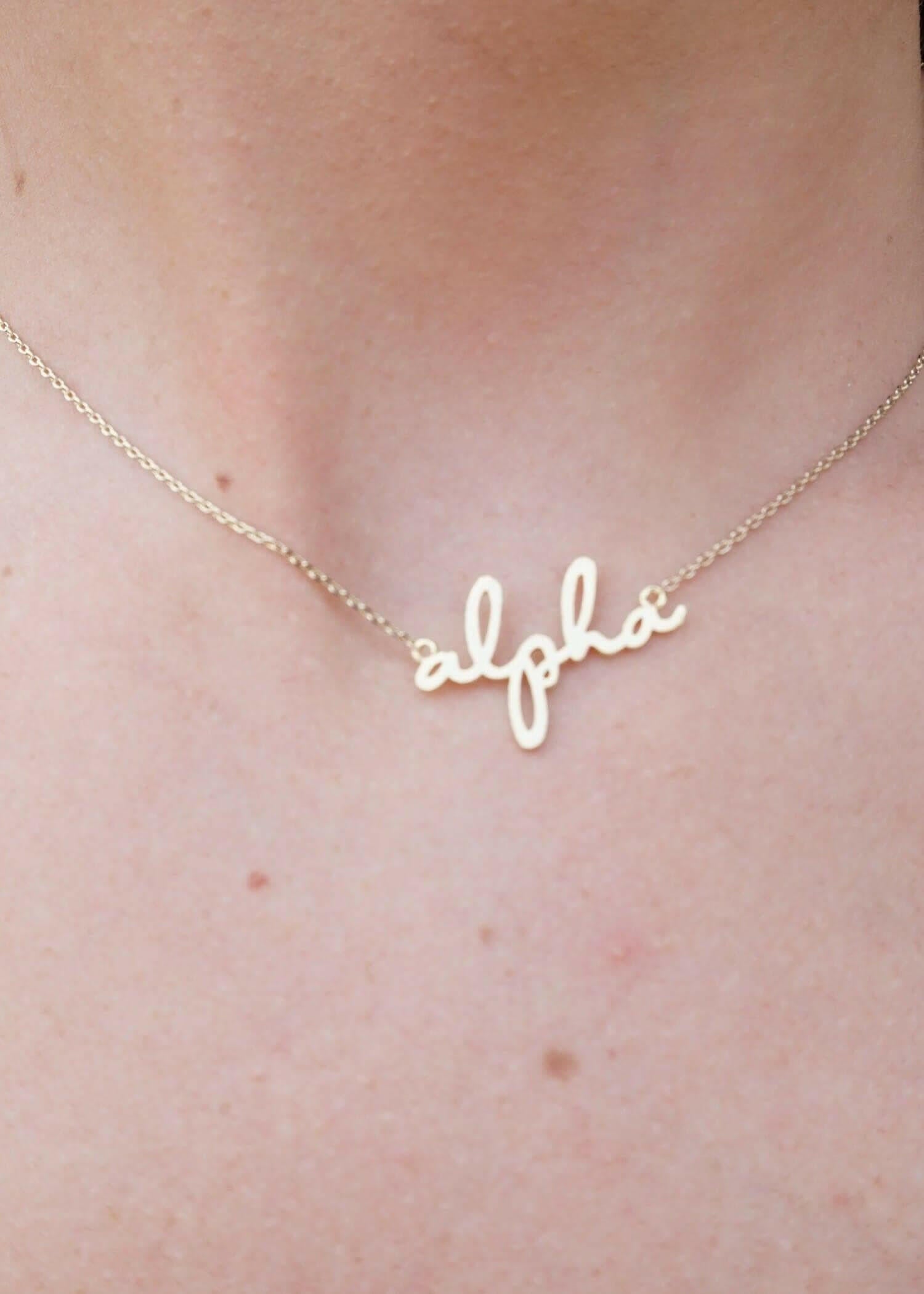 Sorority Letter ALPHA Necklace - Gold Necklace MerciGrace Boutique.