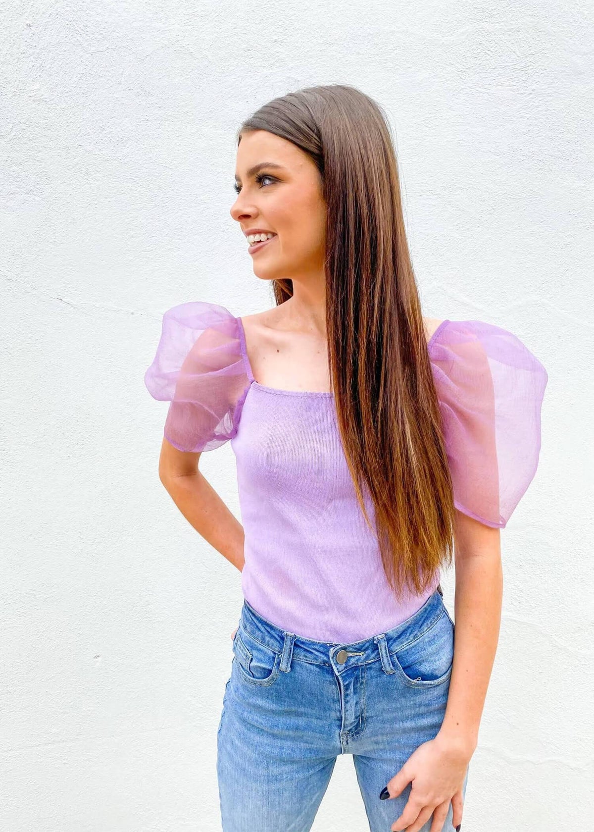 Statement Made Puff Sleeve Top - Lilac Tops MerciGrace Boutique.