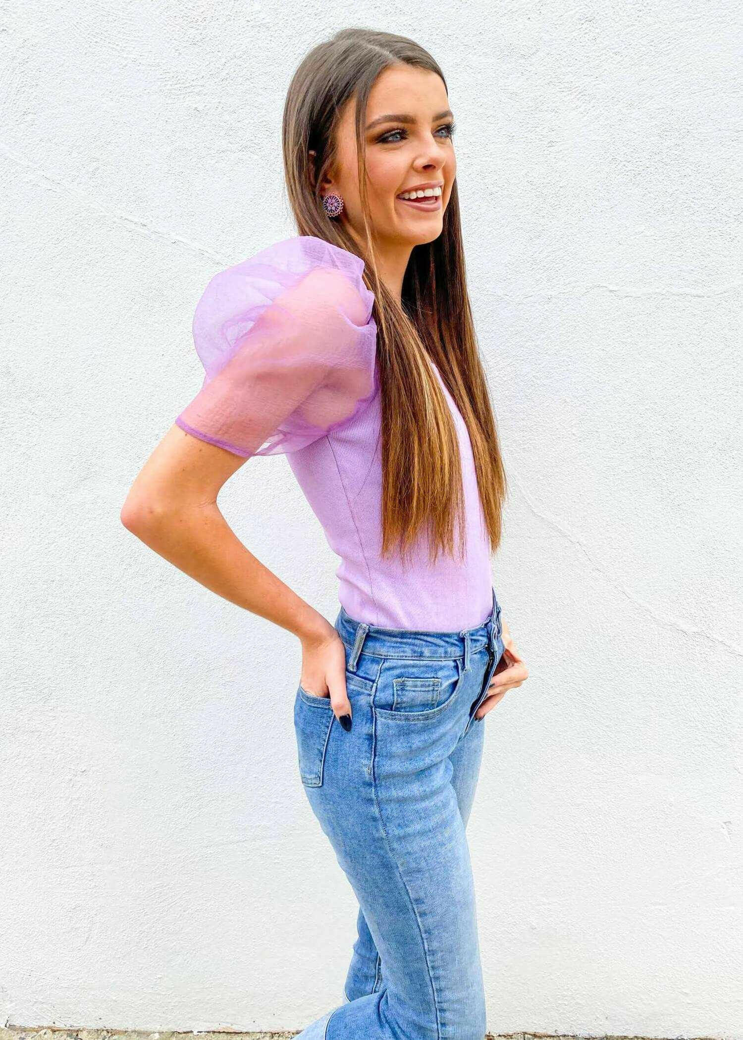 Statement Made Puff Sleeve Top - Lilac Tops MerciGrace Boutique.