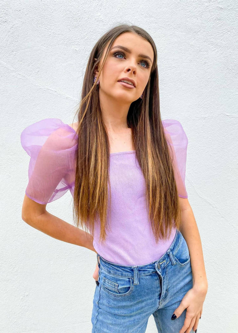 Statement Made Puff Sleeve Top - Lilac Tops MerciGrace Boutique.
