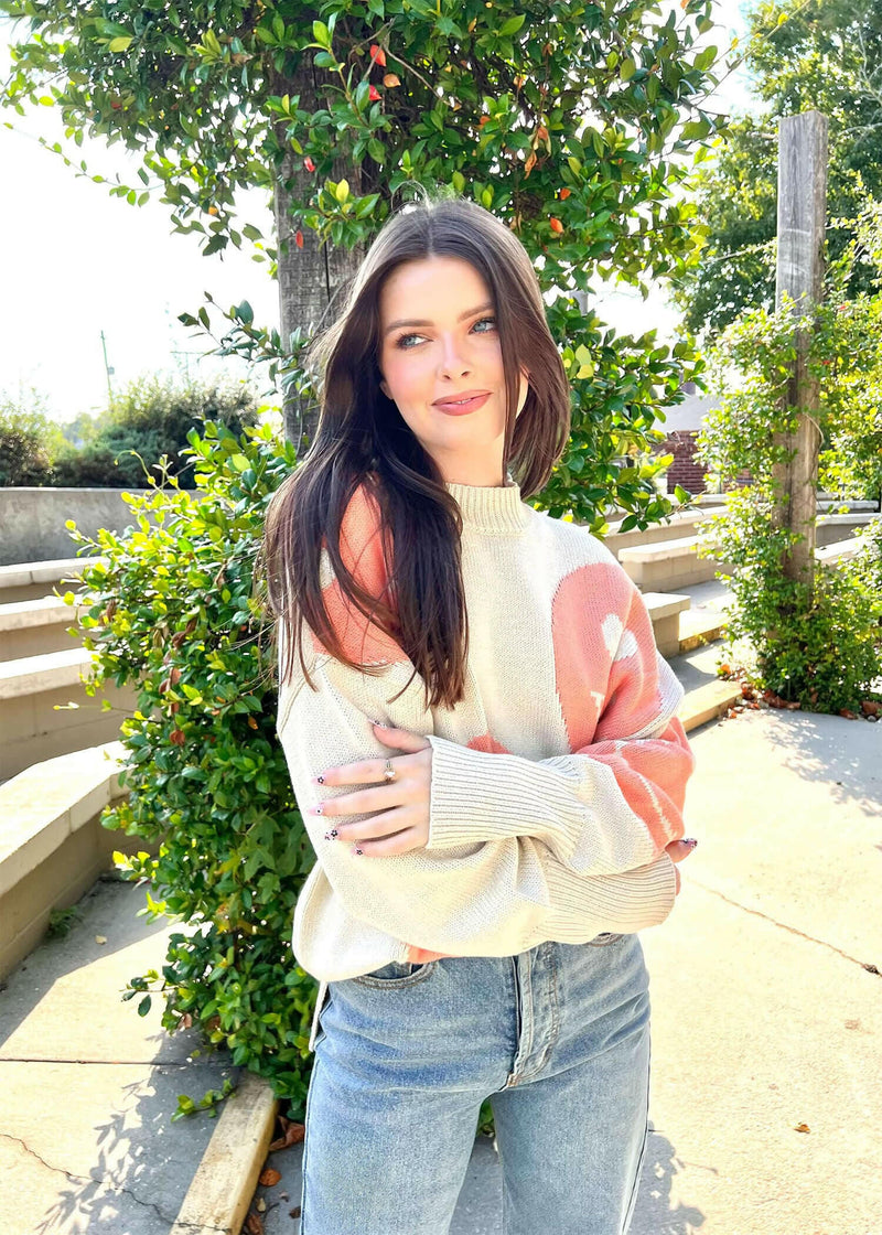 Stay Happy Sweater - Papaya Punch Sweater MerciGrace Boutique.