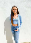 Steady With It Top/Cardigan - Powder Blue Sweater MerciGrace Boutique.