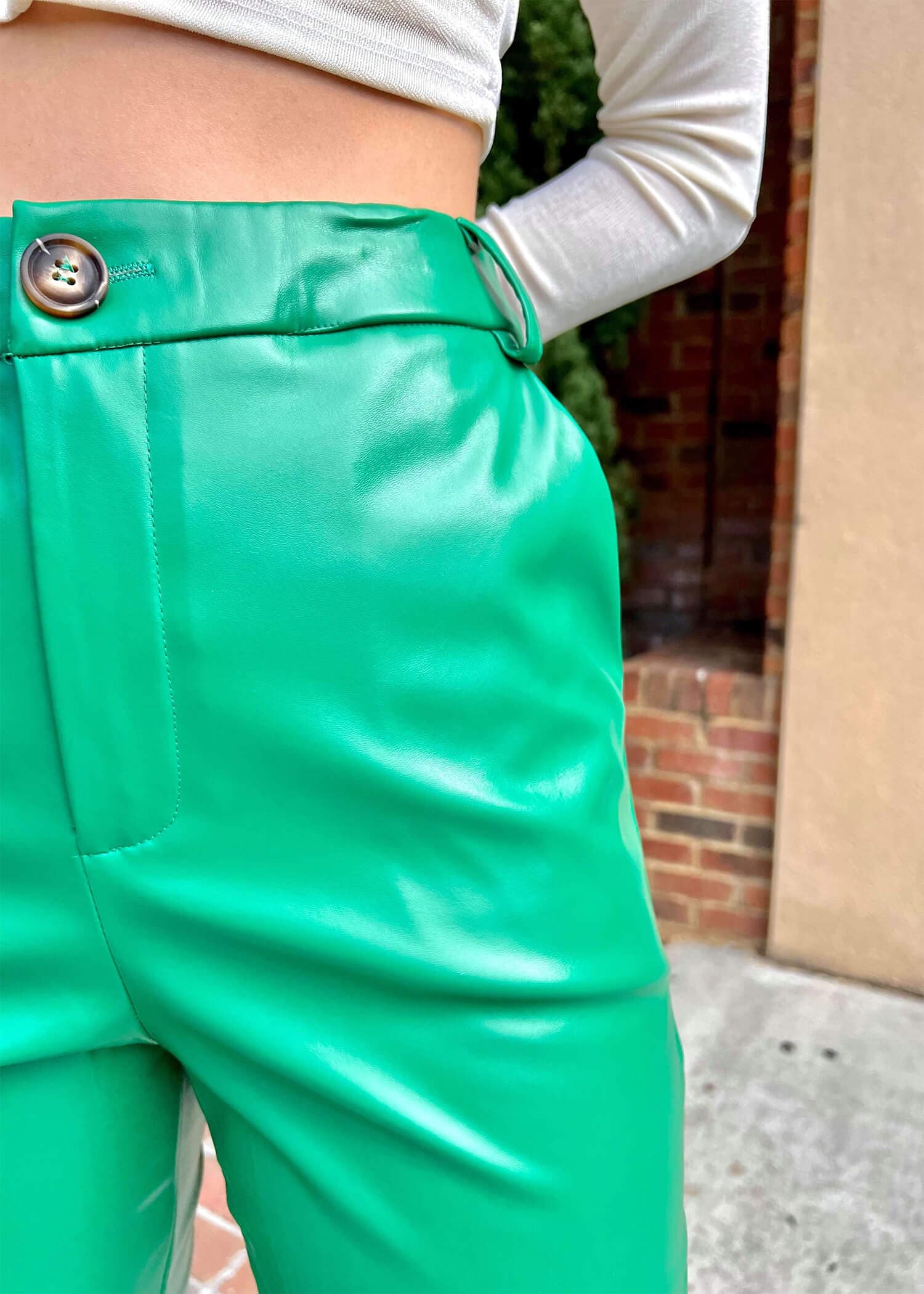 Sucker For Green Vegan Leather Pants - Green Pants MerciGrace Boutique.