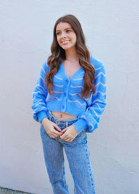 Sweet As Can BE Cardigan - Denim/Lilac Tops MerciGrace Boutique.