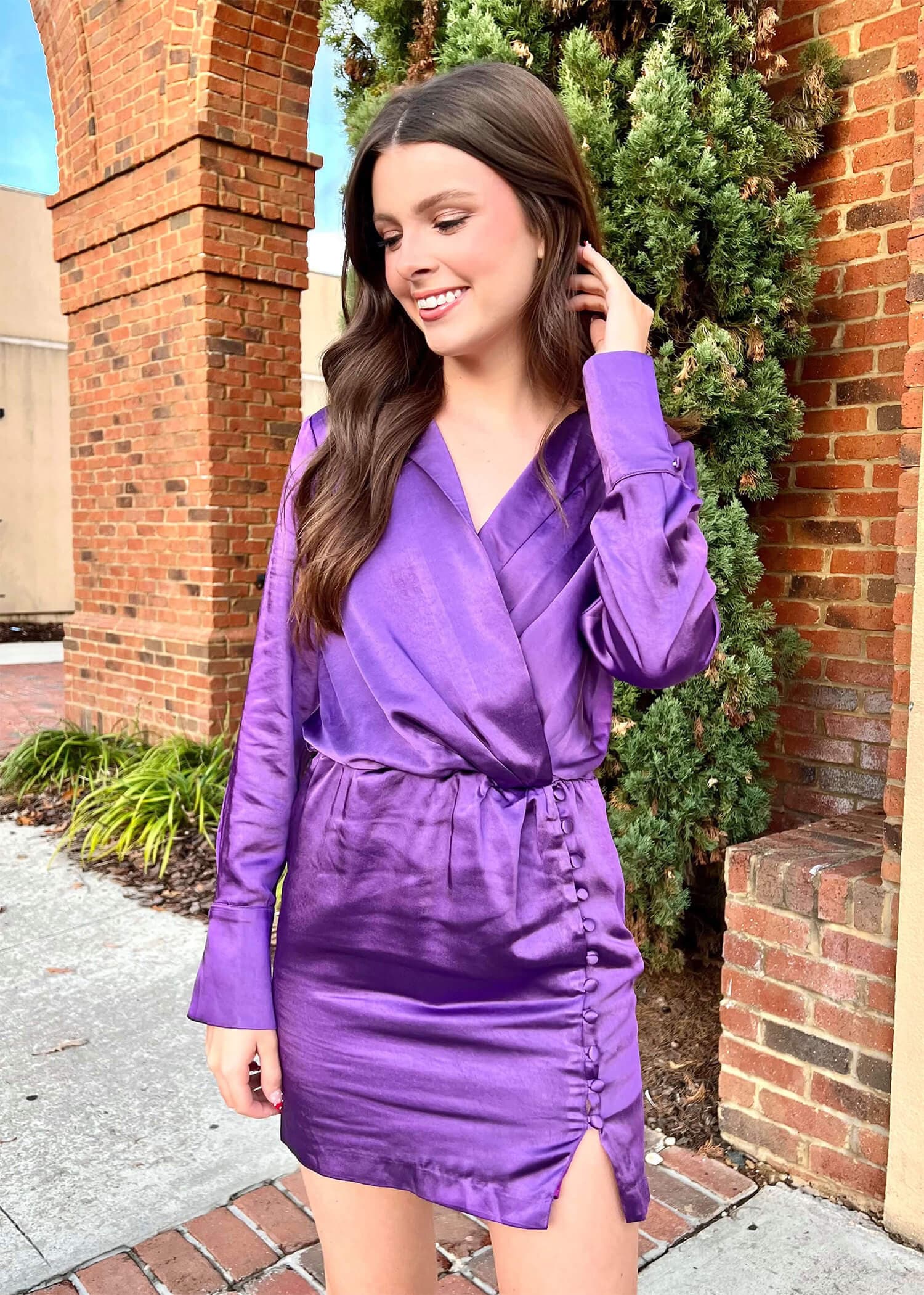 Tell Me How You Feel Mini Dress - Purple Dress MerciGrace Boutique.