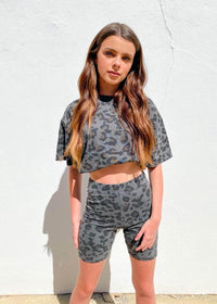 The "LEOPARD" Boxy Crew Neck Tee - Slate Tops MerciGrace Boutique.