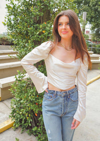 True Love Satin Blouse - Cream Tops MerciGrace Boutique.