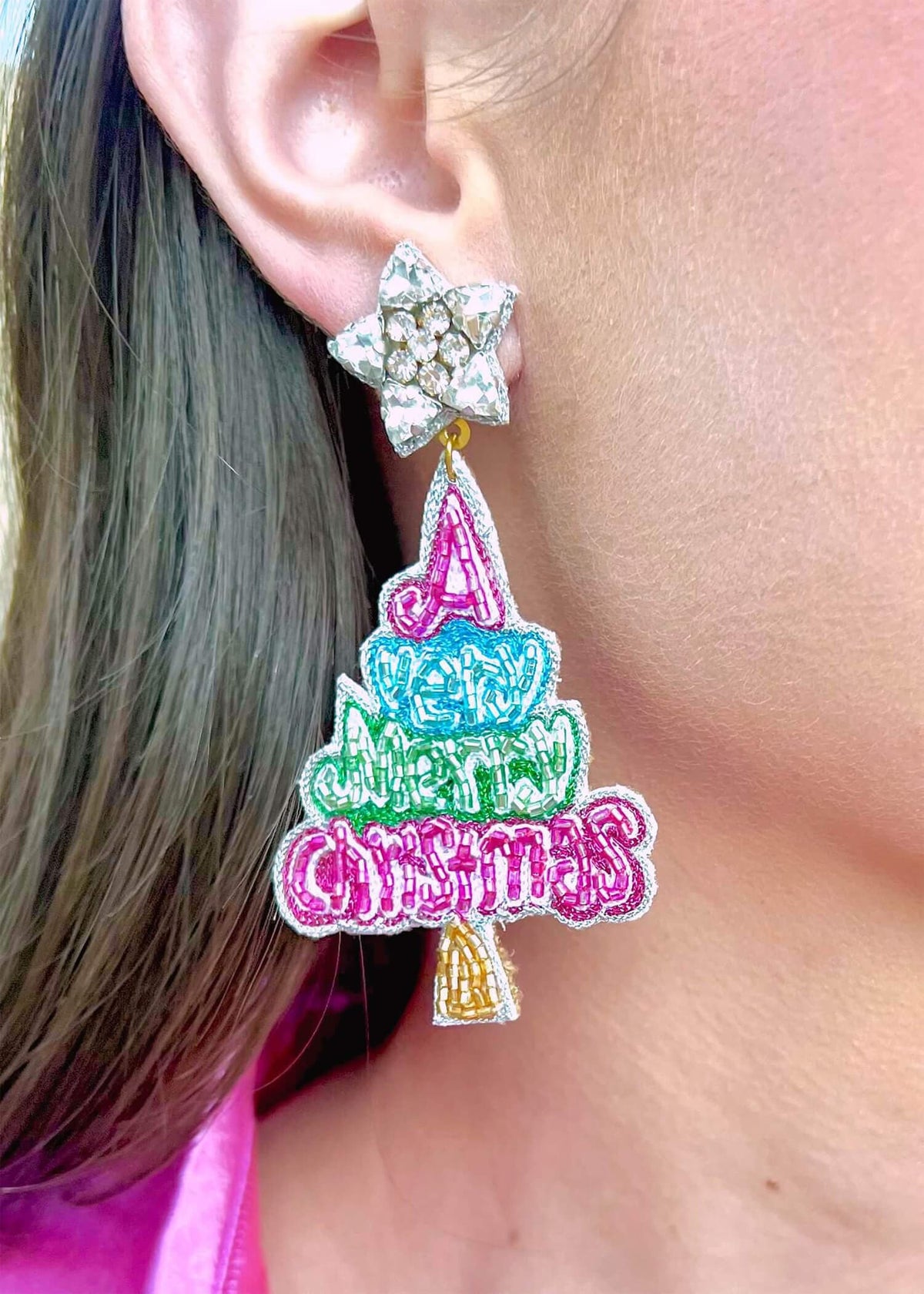 Very Merry Christmas Tree Earrings - Multi Earrings MerciGrace Boutique.