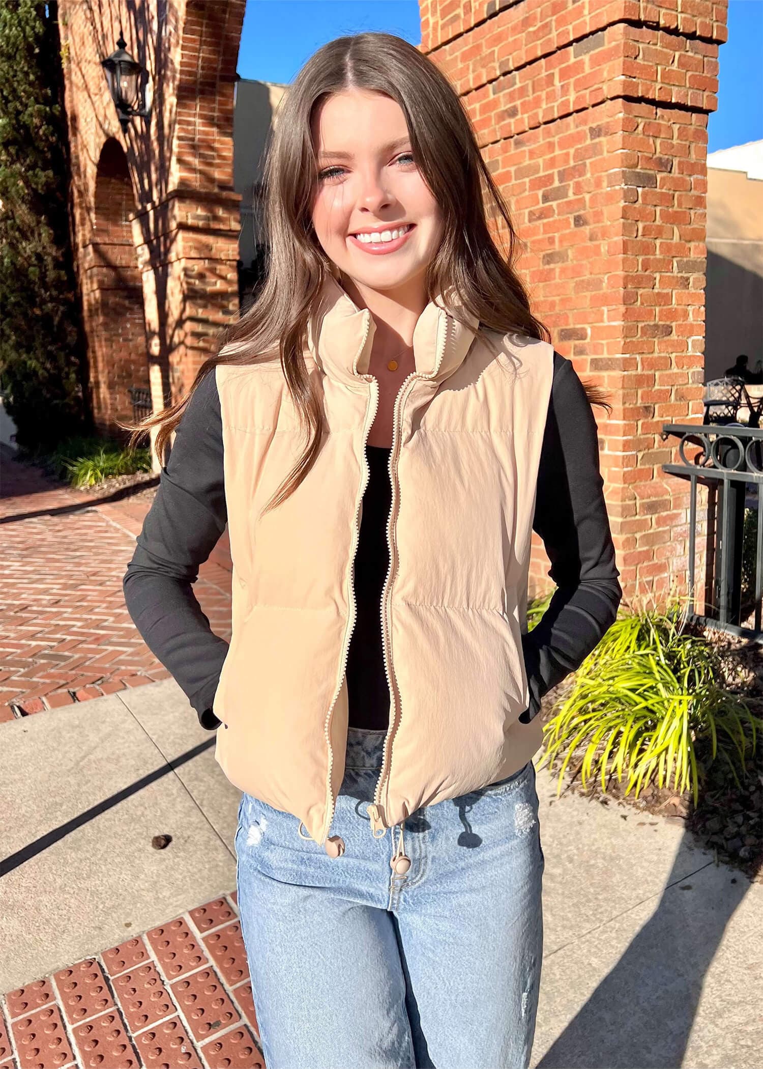 Waiting For You Puffer Vest - Taupe Tops MerciGrace Boutique.