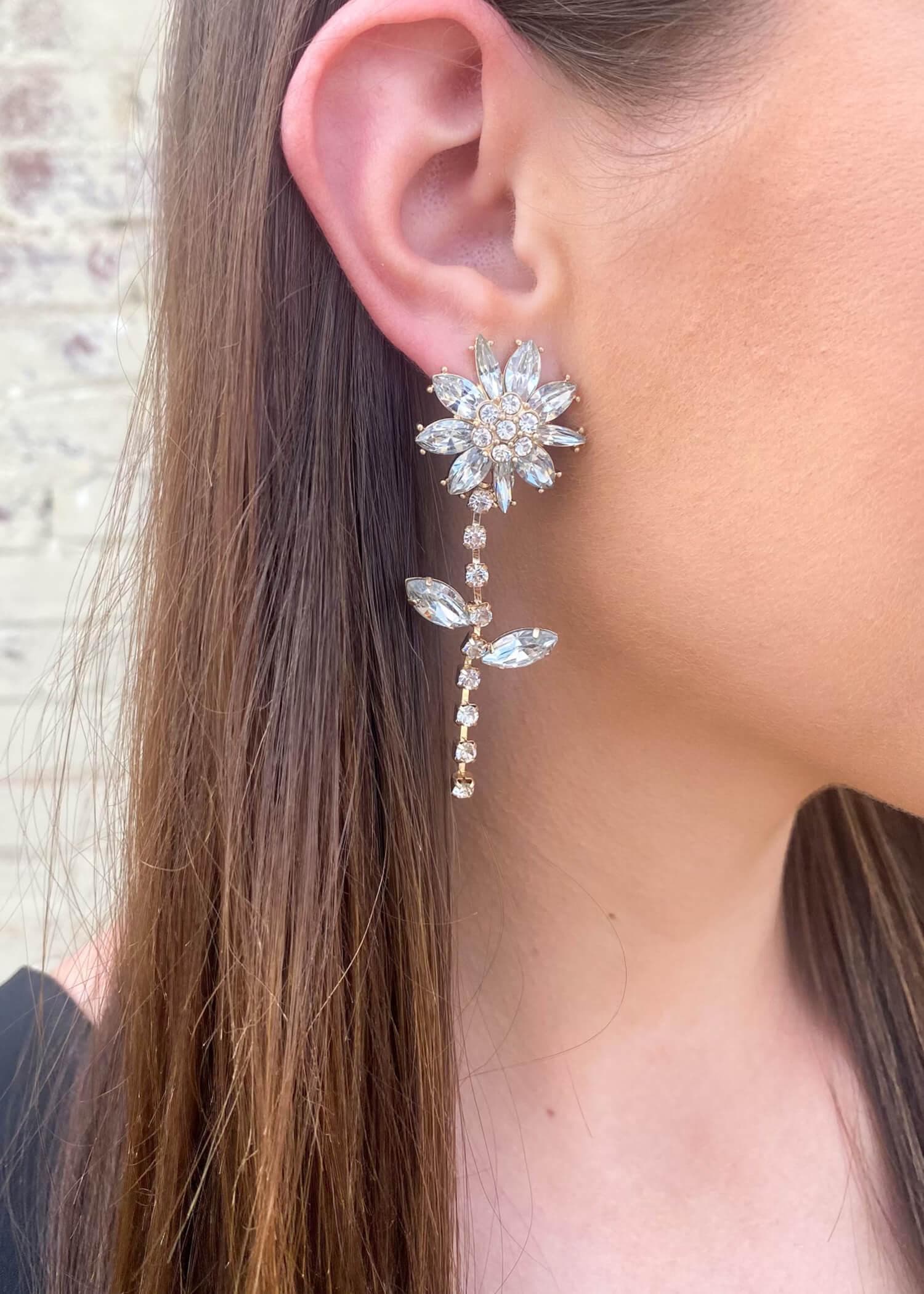 Watch Me Blossom Earrings - Clear/Gold Earrings MerciGrace Boutique.