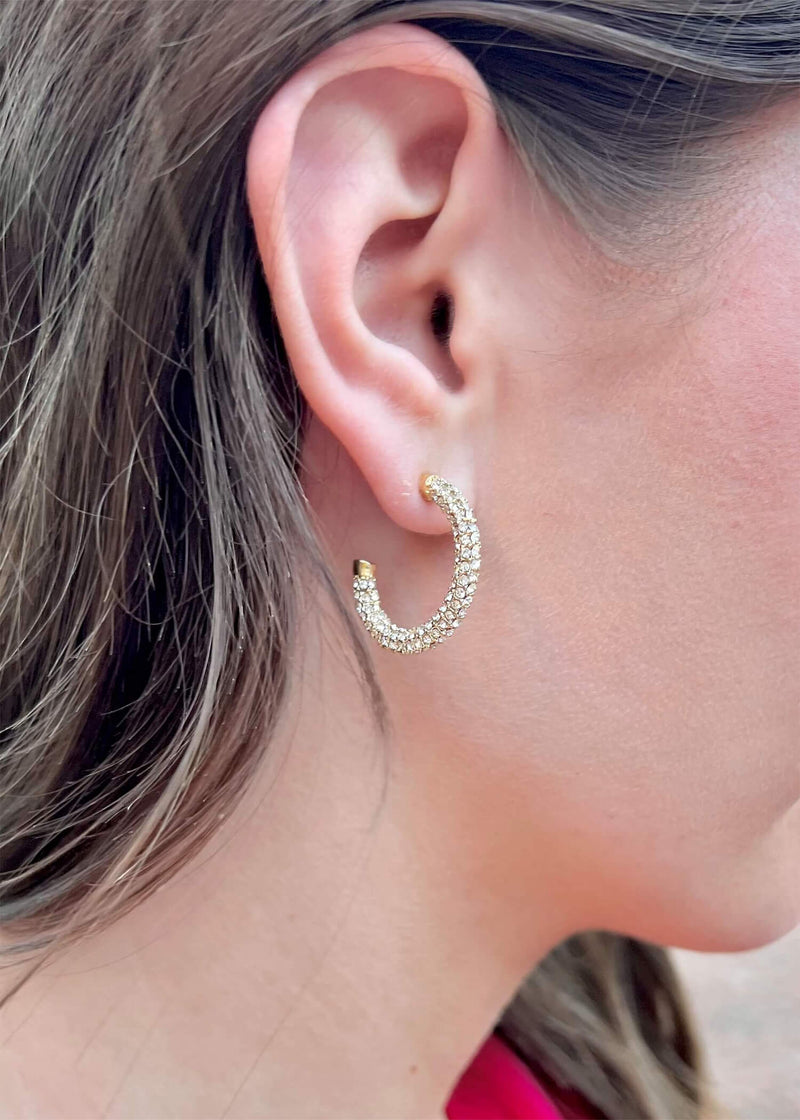 Watch Me Sparkle Hoops - Gold/Diamond Earrings MerciGrace Boutique.