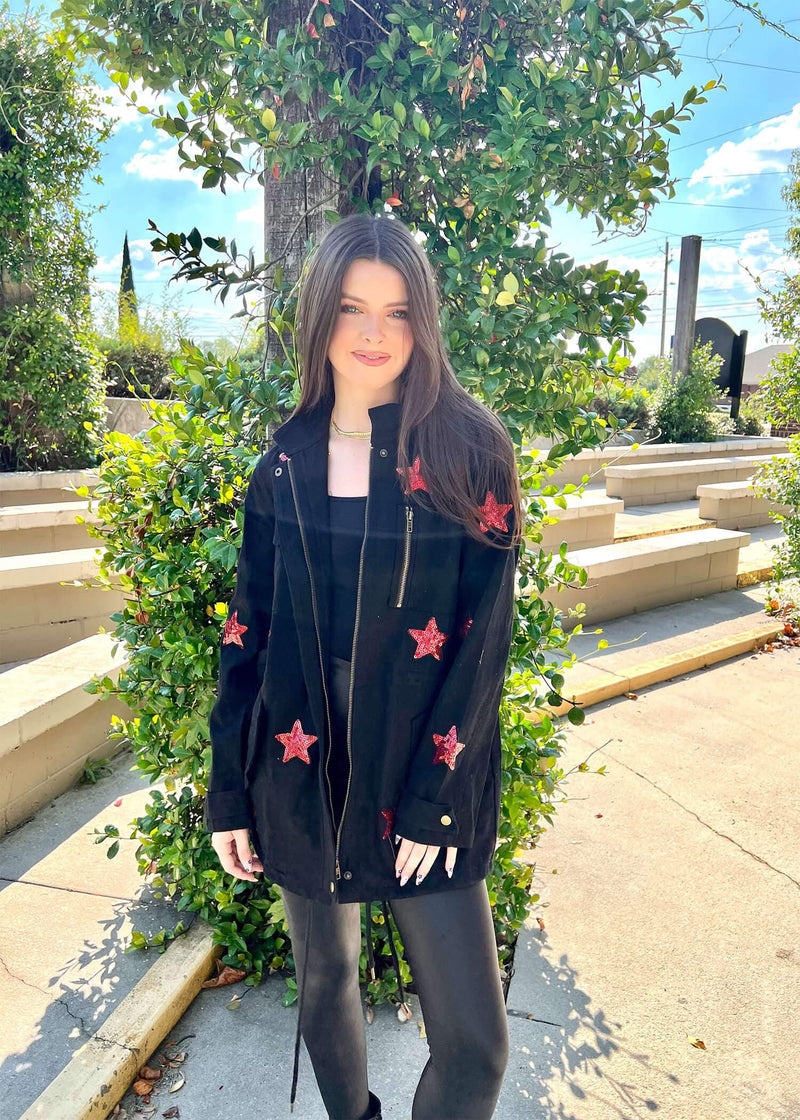 We're The Stars Jacket - Black/Red Jacket MerciGrace Boutique.